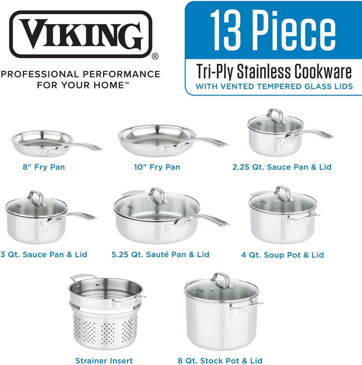 VIKING CULINARY 3-PLY 13 PC COOKWARE SET