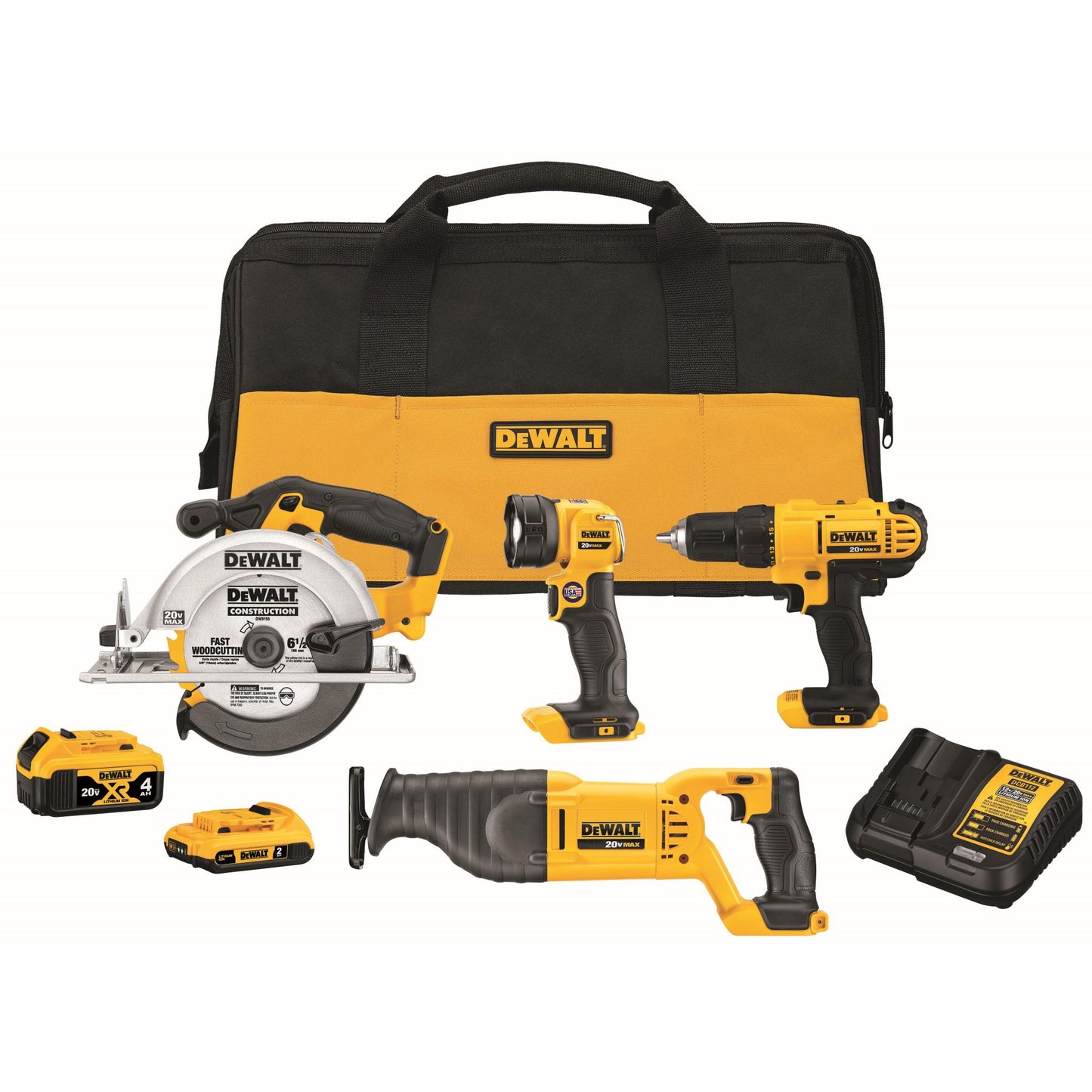 20V MAX CORDLESS 4-TOOL COMBO KIT - DRILL CIRCULAR SAW RECIP SAW WORKLIGHT